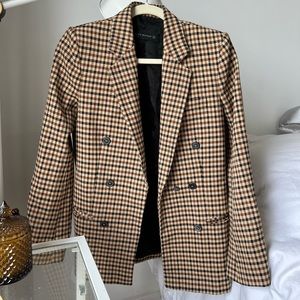 Zara Double Breasted Plaid Blazer